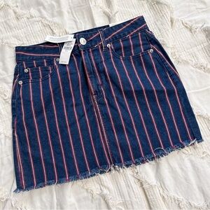 AE Striped Denim Mini Skirt High Rise Raw Hem NWT Sz 8